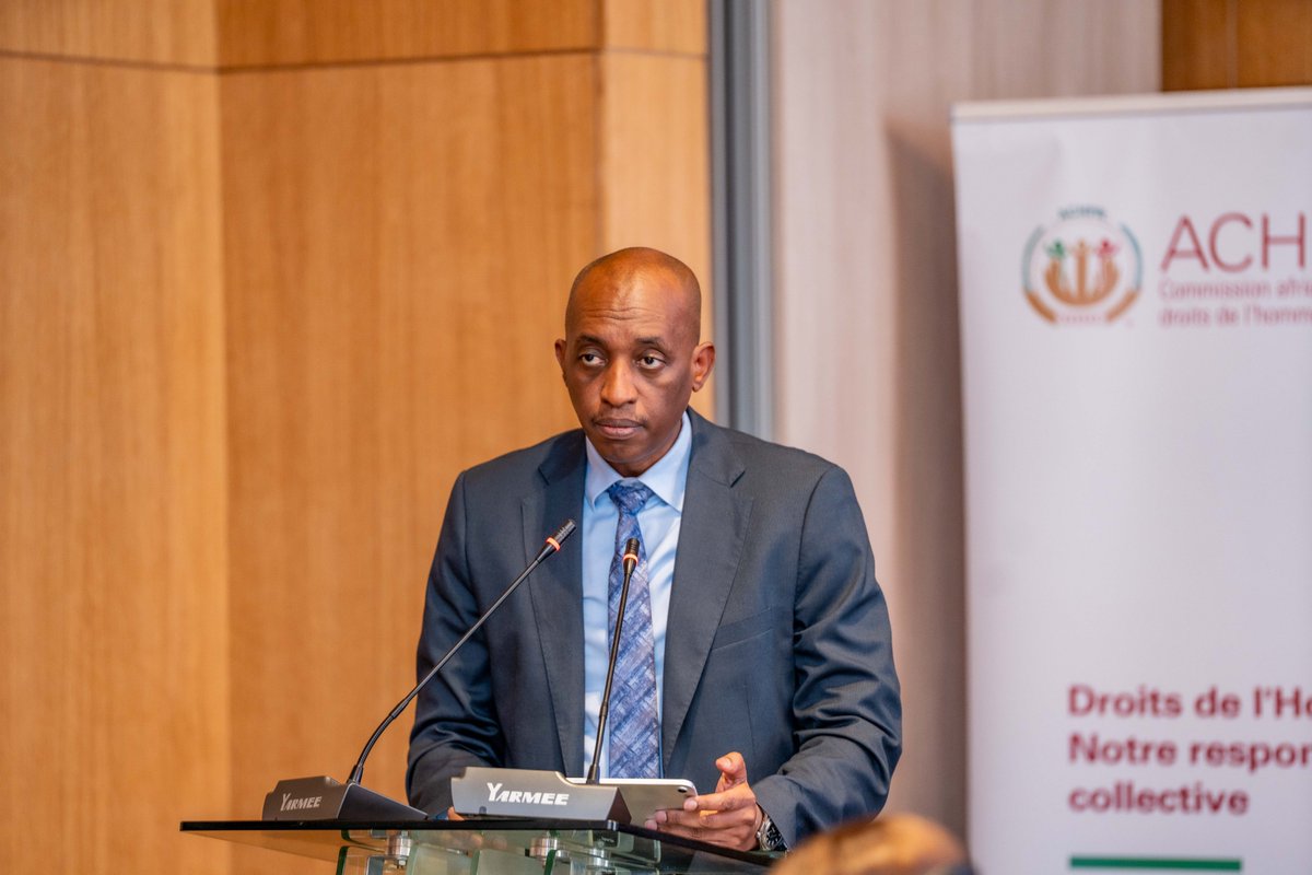 Delivering the keynote statement at the #ACHPRJointSMForum2024 is, Dr. Emile Rwagasana, Deputy Chief of Staff in the Cabinet Office of the Deputy Chairperson of the @_AfricanUnion Commission on Agenda 2063 and the second ten-year implementation plan.