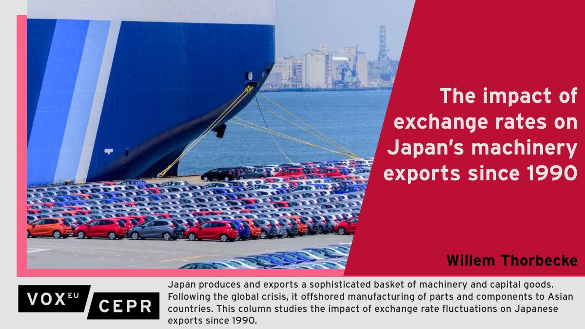 This column studies the impact of #exchangerate fluctuations on #Japanese exports since 1990. There is a strong effect between 1990 and 2010, when an appreciation of the yen by 10% would reduce machinery #exports by 6%. Willem Thorbecke @RIETIenglish ow.ly/AAQb50RmUfB