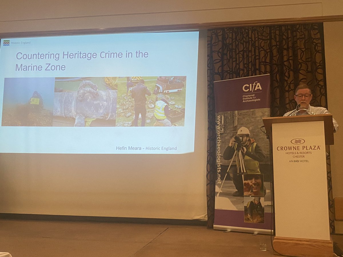 The final speaker is @hefinmeara from @HE_Maritime talking about #heritagecrime in the marine zone (one of our favourite topic) #CIfA2024