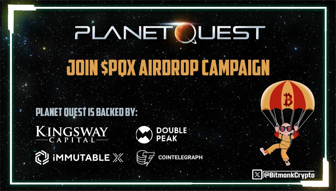 📢 #AirdropAlert 🪂 🤑 🤩 Excited about PlanetQuest and its potential, especially with the new opportunity to earn quantum crystals and harvest $PQX tokens! 🎁 Sign up through this link for a bonus of 2,500 points and embark on the quest! ↴⬇ ➥ Link: planetquest.io/?affiliateCode…