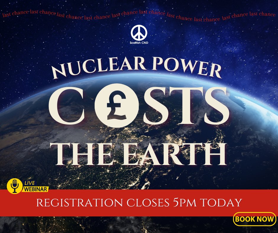 ⏰ TODAY ⏰ Feel out of touch with what 𝘳𝘦𝘢𝘭𝘭𝘺 goes on with #NuclearPower? Our speakers will not only share expertise. They will also be available for a Q & A session. Last chance to register 👇 ow.ly/QaUh50RnTsI @CNDuk @FoEScot @PeteRoche3 @rosiehampton_