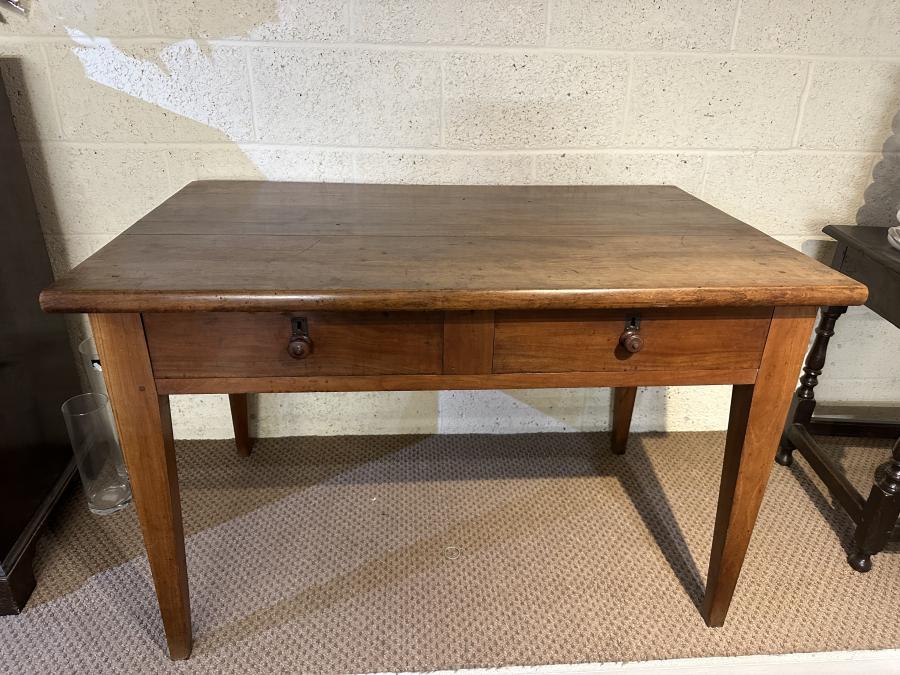 19th Century Cherry Two Drawer Desk on tapered legs. rb.gy/i40jmm #antiquedesk #antiqueoakdesk #antiquetable #antique #furniture #interiordesign #decor