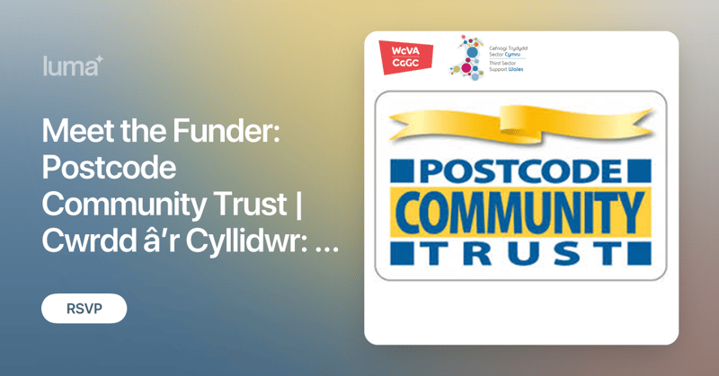 Meet the Funder - Postcode Community Trust Thurs 9th May 2024 10-11am #Grants up to £25,000 🔵 Free online session: format of #funding rounds, eligibility criteria, funding priorities, key tips on submitting a strong application, Q&A session 👉🏼 Book here: lu.ma/meetthefunder