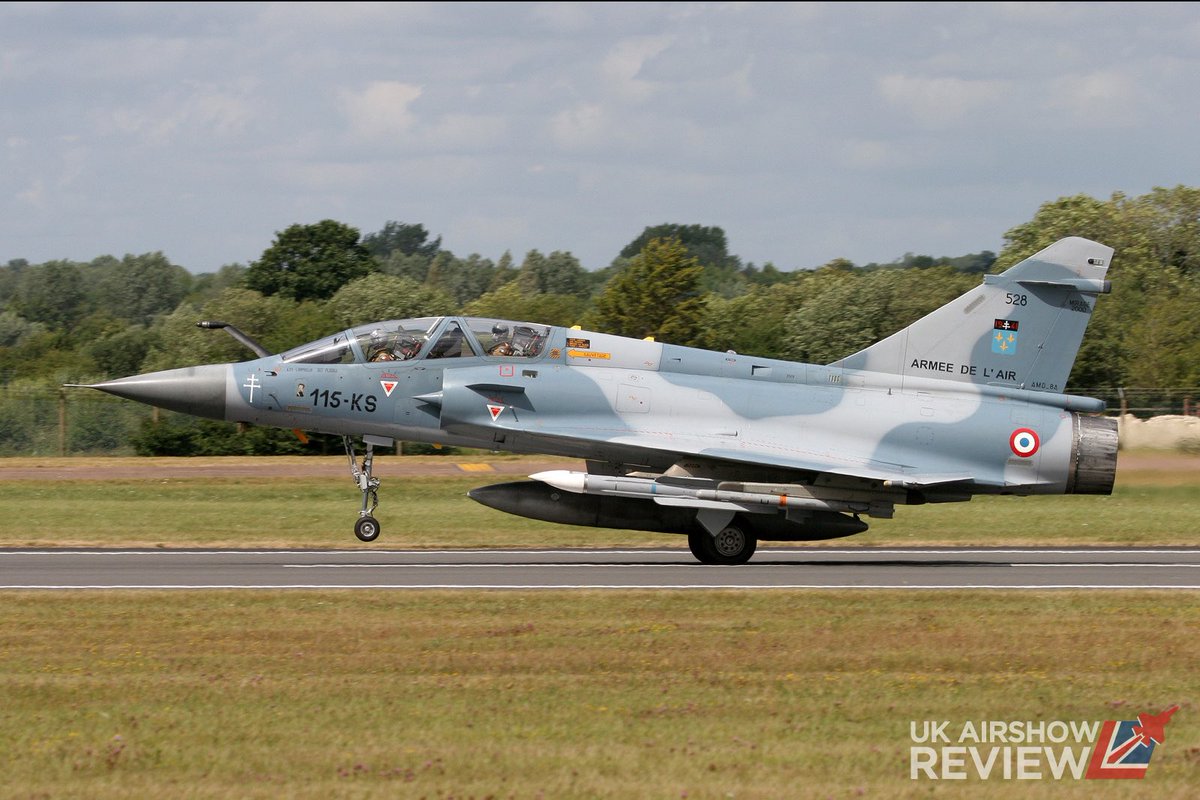 A rare showing of a Mirage 2000-5 (a 2000B pictured) and Hellenic F-16s join the FAAM BAe146 on static @airtattoo