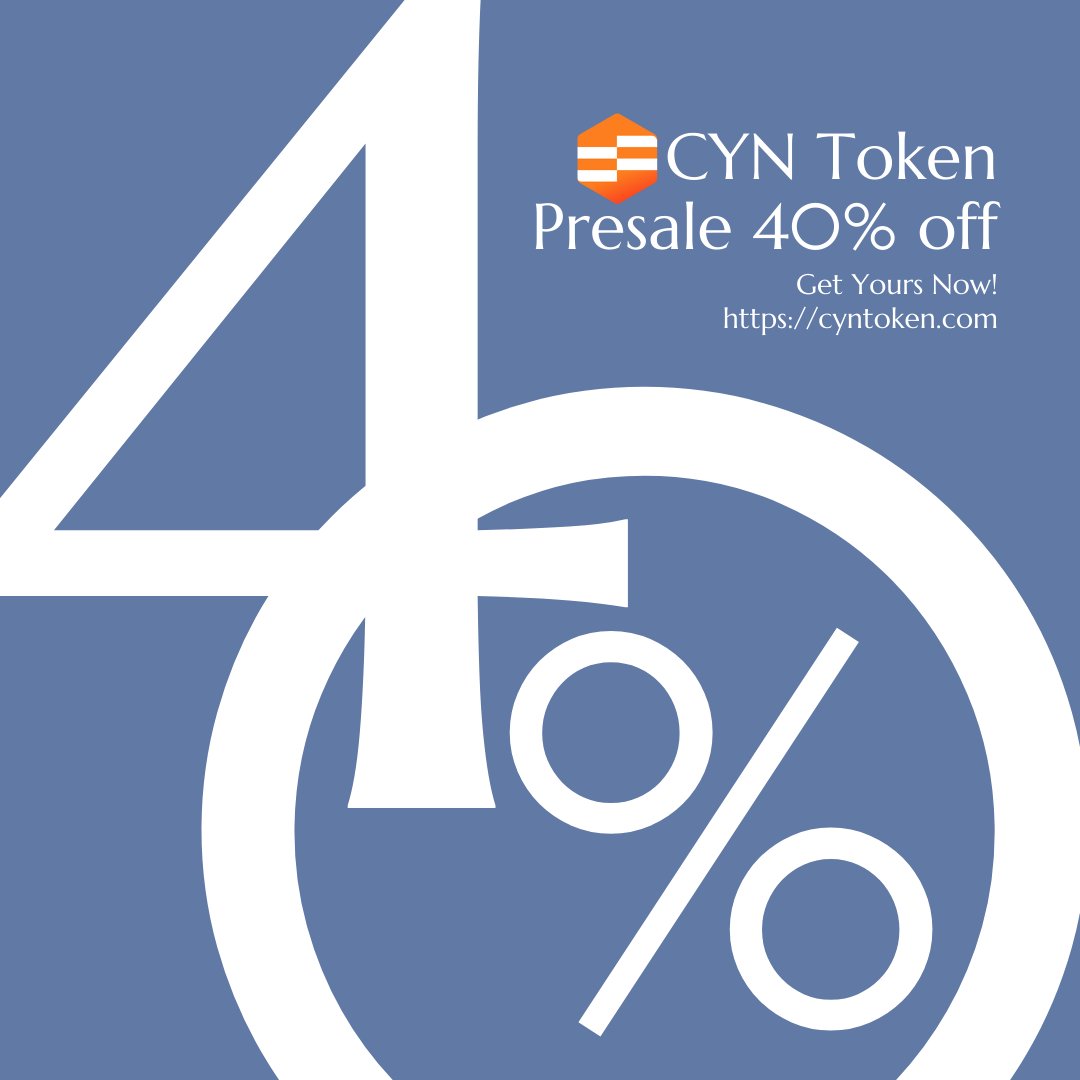 Don't miss this limited time offer! 
Score big with CYN Token's 40% off presale!  

Embrace the future of finance and unlock exclusive savings today! 
Get yours now: cyntoken.com

#CYNToken #financialrevolution #cyn #castyournets #token #finance #presale #offer