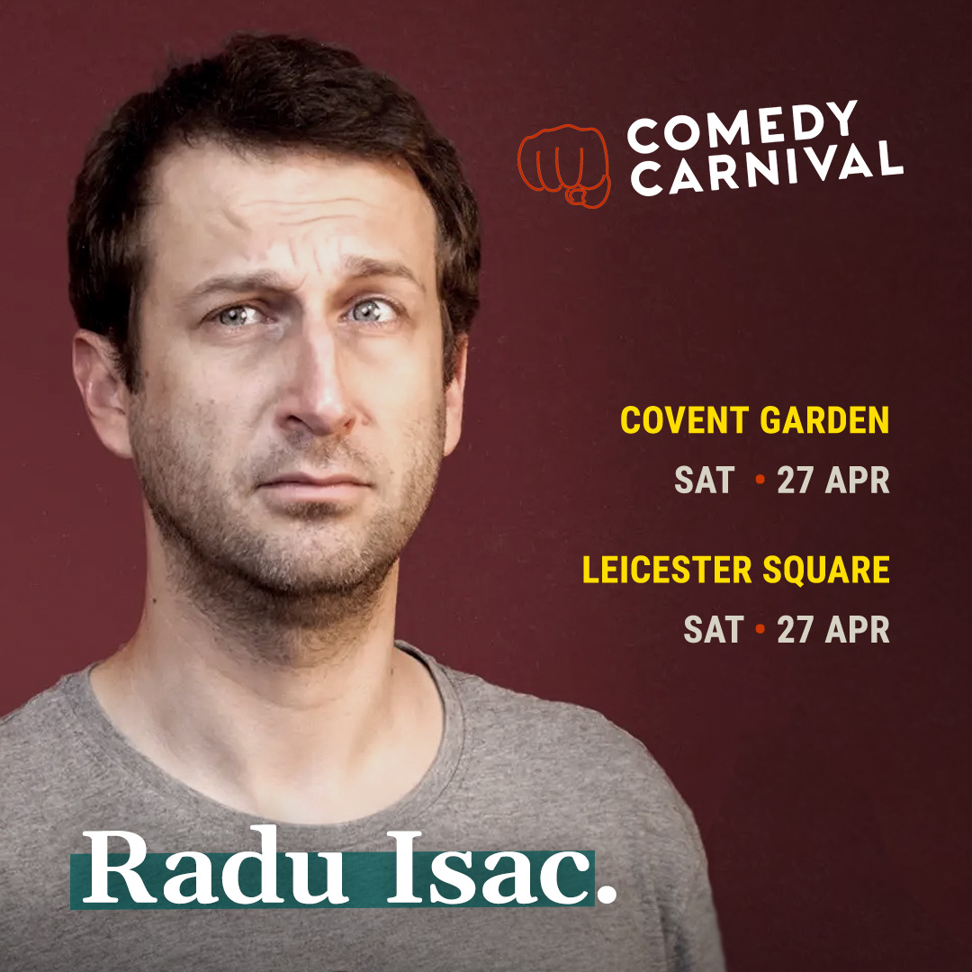 International stand up comedy this Saturday, feat. @raduisac, @InnocentJeff, #AddyVanDerBorgh and @phildins as MC. Tickets: comedycarnival.co.uk/leicester-squa… Doors 7pm - 8pm. Show 8pm - 10pm