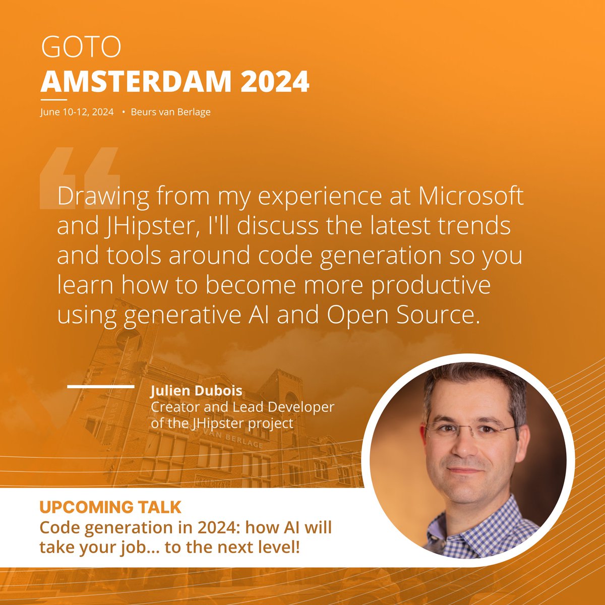🚀 Join us at #GOTOams to explore code generation and AI evolution in software development with @juliendubois's talk. Discover AI's future potential and how to integrate it with traditional tools for optimal results. 👉🏼 gotoams.nl/2024/register