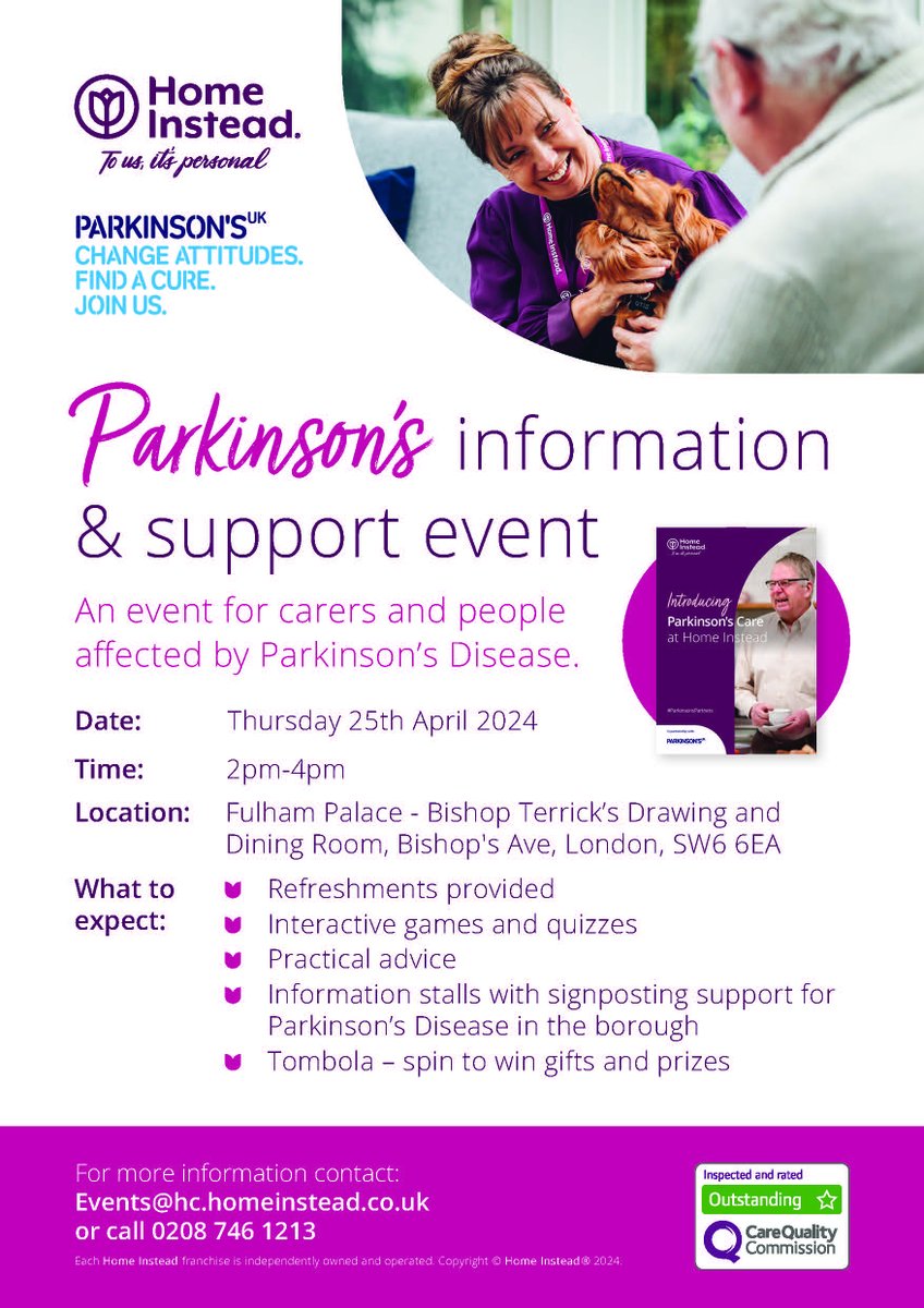 Parkinson's support event 

we look forward to seeing you at@Fulham_Palace for our #WorldParkinsonsDay event !!