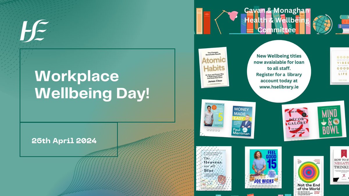 It's #NationalWellnessDay & we're celebrating with the launch of @CavanMonaghanH1 Health & Wellbeing Committee! Join the committee in the Canteen tomorrow for lunch & treats. Chat with HSE Librarian Dympna about new well-being resources. hli.ie/ld.php?content… @HsehealthW