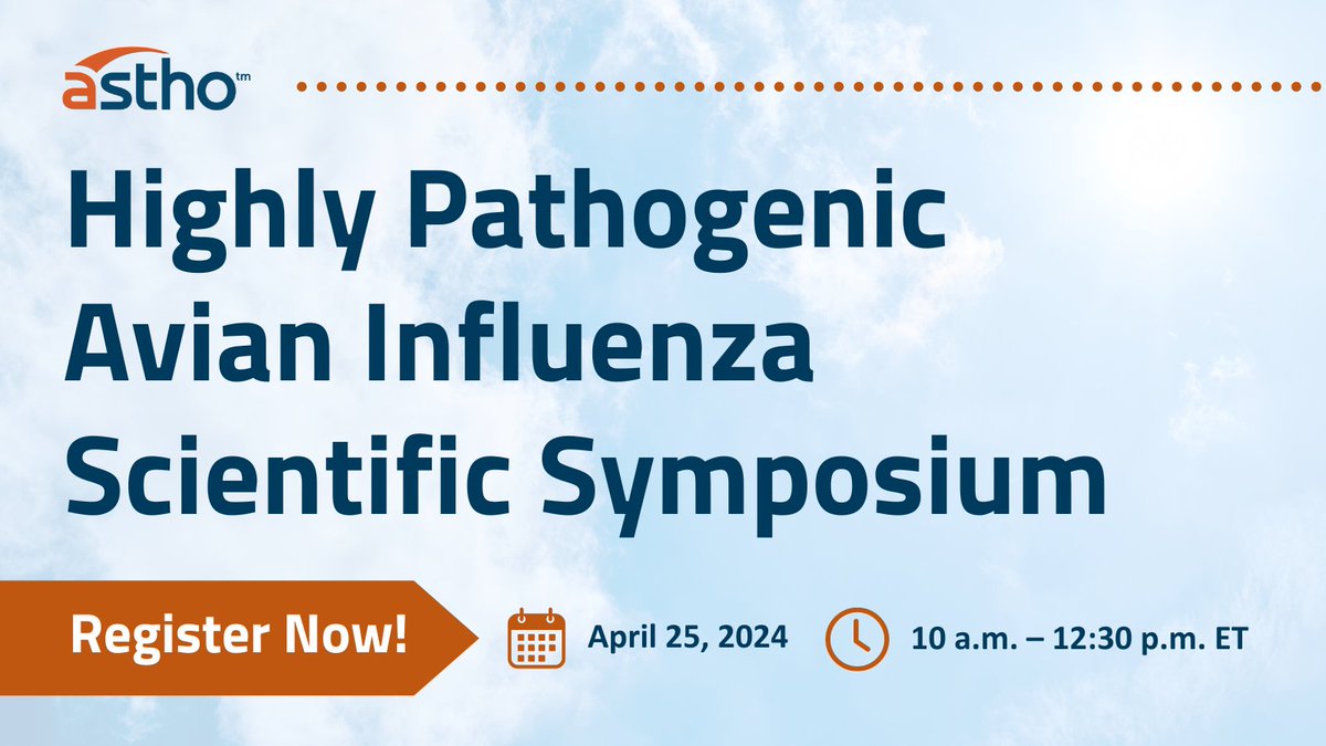 🕙It's almost time! Thank you to all who registered for today's Highly Pathogenic Avian Influenza Scientific Symposium with ASTHO, @IDSAInfo, @CSTEnews, & federal partners. #HPAI #AvianFlu #H5N1