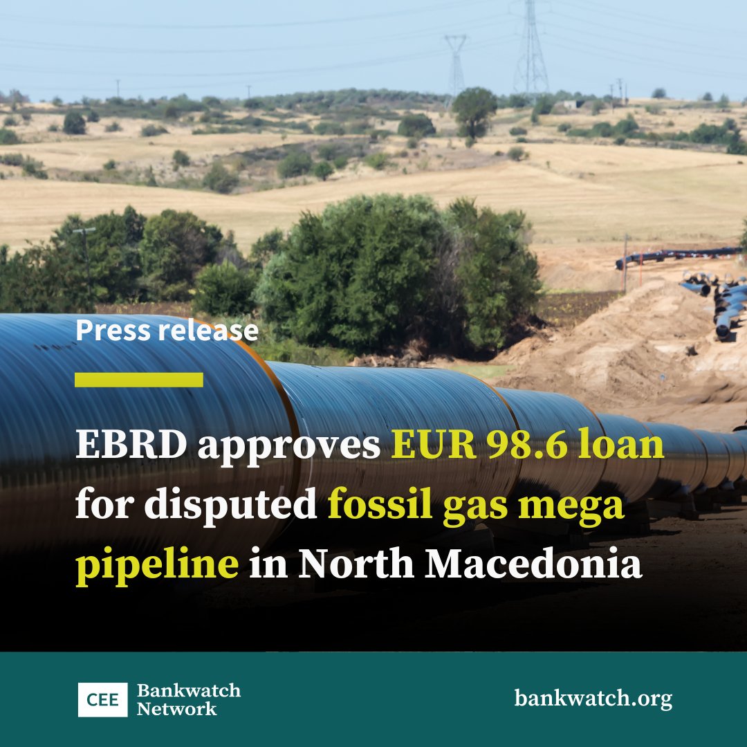 1/🧵‼️ <a href="/EBRD/">The EBRD</a> yesterday approved a EUR 98.6 million loan for a fossil gas pipeline that would allow North Macedonia to increase its gas consumption by three to six times compared to 2021, its highest-consuming year so far.