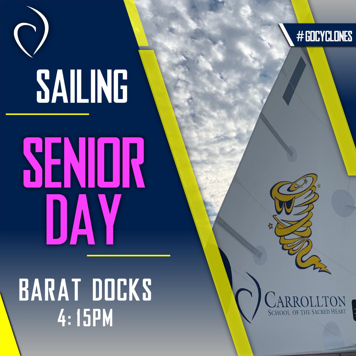 Be there to honor our sailors from the Class of 2024! #gocyclones #sailing #seniors #classof2024 #cssh #carrollton #WeAreSacredHeart