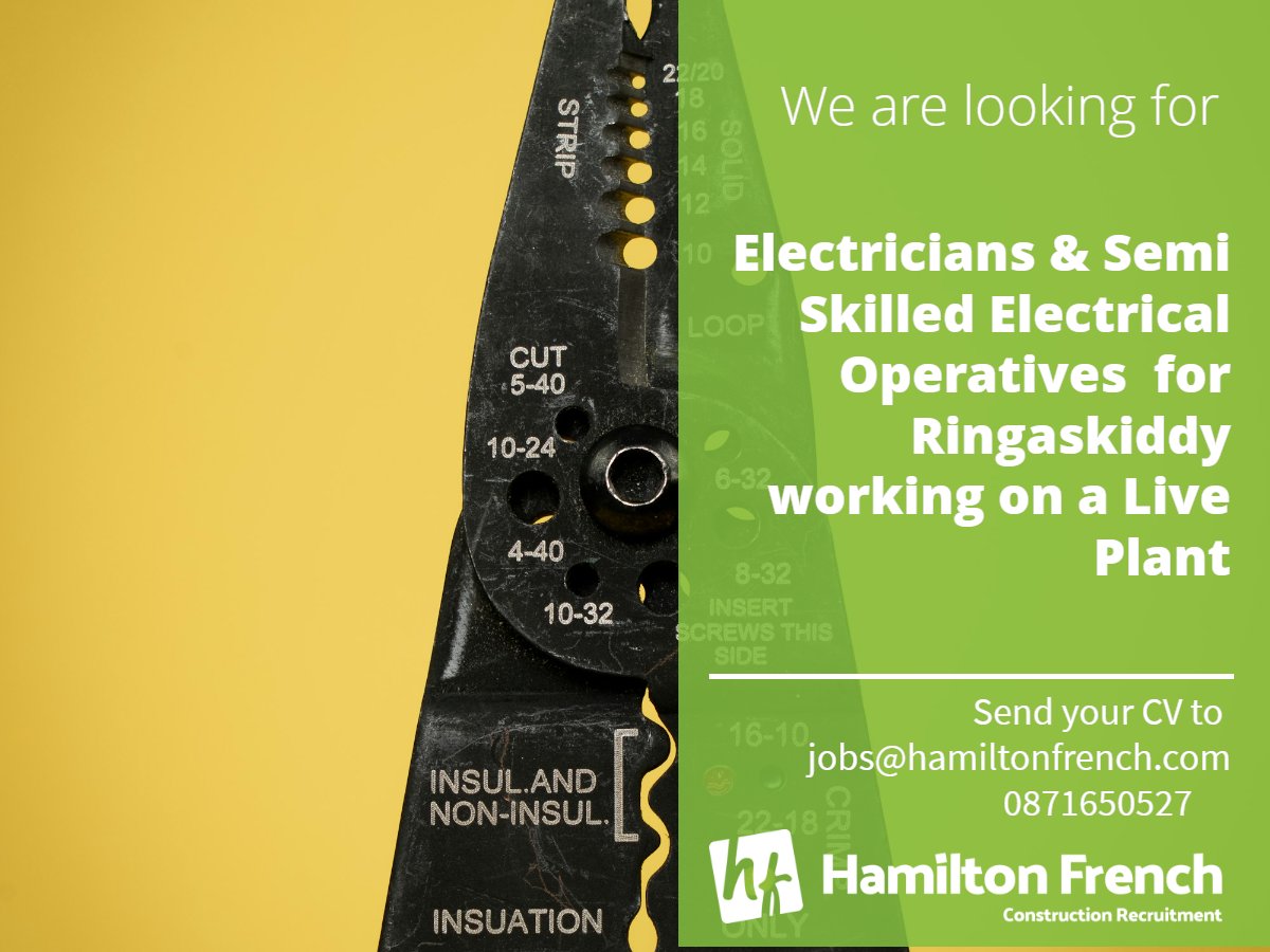 We are sourcing staff for the Electrical sector.

#electricaljobs #electricians #semiskilledelectricaloperatives #irishjobs #CorkJobs #CorkHarbour  #jobfairy #wearehiring