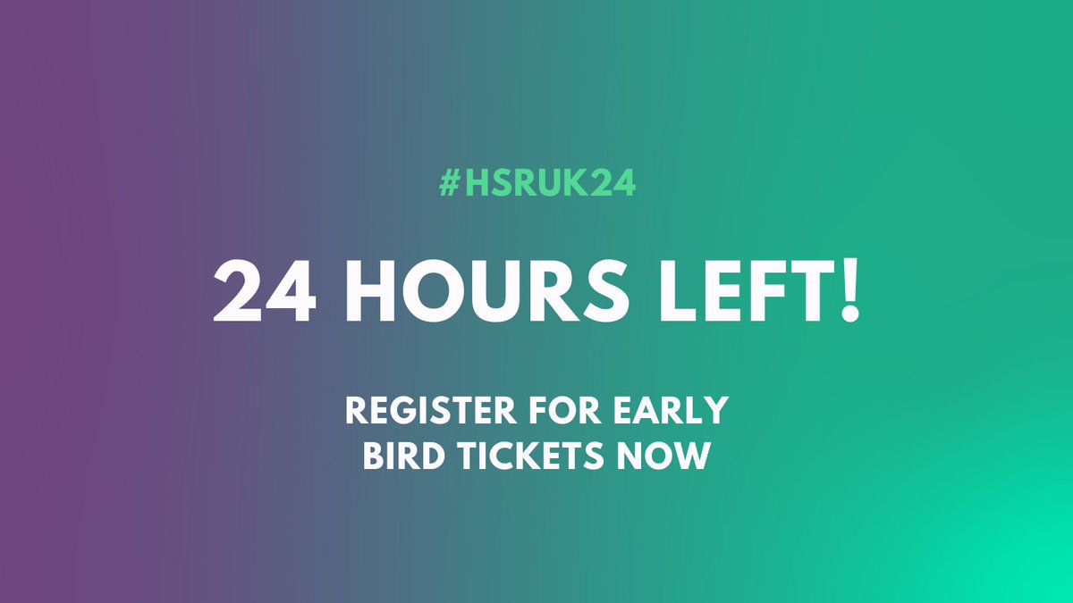 📢 FINAL CALL 📢 You have just 24 hours left to benefit from an Early Bird discount for #HSRUK24! Don't miss this last chance to access reduced admission to the UK's biggest health and care services research conference - register at hsruk2024.org