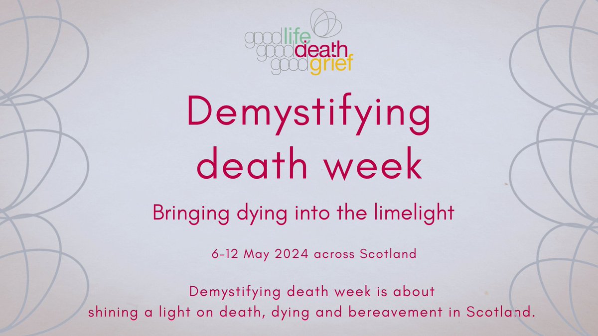 A taste of what's coming this #DemystifyDeath week... Death cafes Film screenings Remembrance and gardening Storytelling & folk music After-death care Eurythmy Keening Cemetery tour Pet bereavement Future Care Planning And much more! goodlifedeathgrief.org.uk/blogs/demystif…