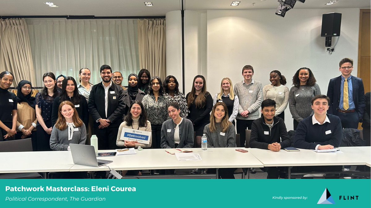 Grateful for another insightful Masterclass with @EleniCourea, Political Correspondent at the @Guardian! We discussed maintaining impartiality, representation in journalism, and the rise of AI 🗞️ Thanks to our sponsors, @FlintGlobal and The Guardian for hosting! #GetInvolved