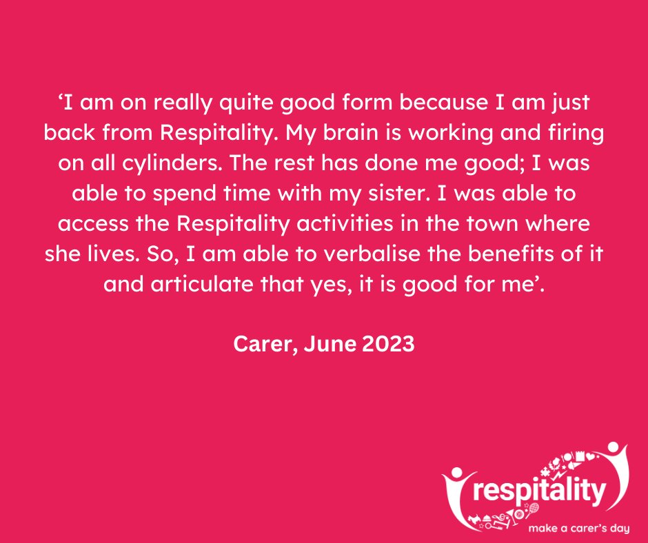 Respitality's tweet photo. We know that #Respitality breaks have a hugely positive impact for carers and their families. How do we know? Because they tell us. #makeacarersday @CarerBreaks https://t.co/ZeNXs41eFJ