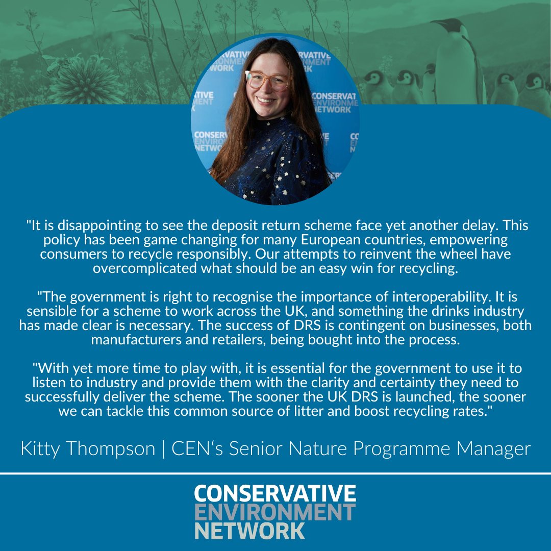 🚨 CEN RESPONDS🚨 Following the government's decision to delay the Deposit Return Scheme, CEN's @kittyraethomp said: 'It is disappointing... [but] with yet more time to play with, it is essential for the government to use it to listen to industry and provide them with clarity.'