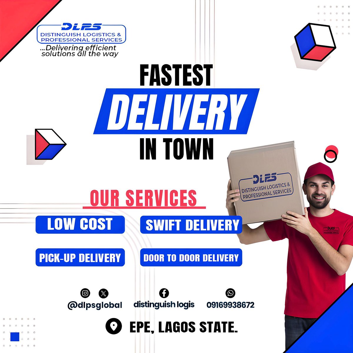 dlpsglobal's tweet image. Speed, reliability, and service right to your doorstep! Choose DLPS for delivery that’s as fast as it gets!

#DLPS #deliverysolution #EpeDelivery #doortodoor #LagosLogistics #PickUpService #SwiftAndSafe #ProfessionalServices #dlpsglobal