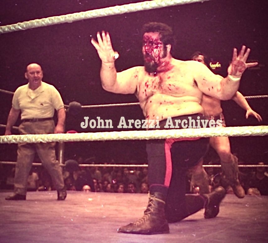 Captain Lou Albano doing what he does best at Madison Square Garden against Jay Strongbow back in the early 70s.