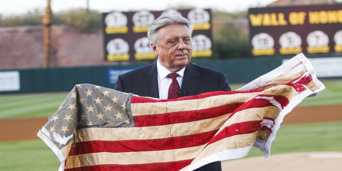 Rick Monday with the flag he rescued in Centerfield 48 years ago today