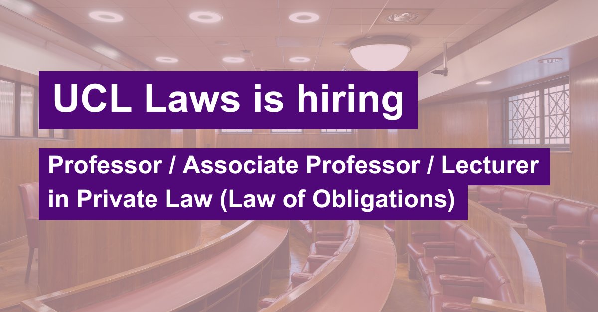 UCL Laws is seeking to appoint to one post in private law, as Professor, Associate Professor or Lecturer. Applications from colleagues who can also teach in other subject areas or who have expertise in German Law are encouraged Deadline: 12 May Details: ucl.ac.uk/work-at-ucl/se…