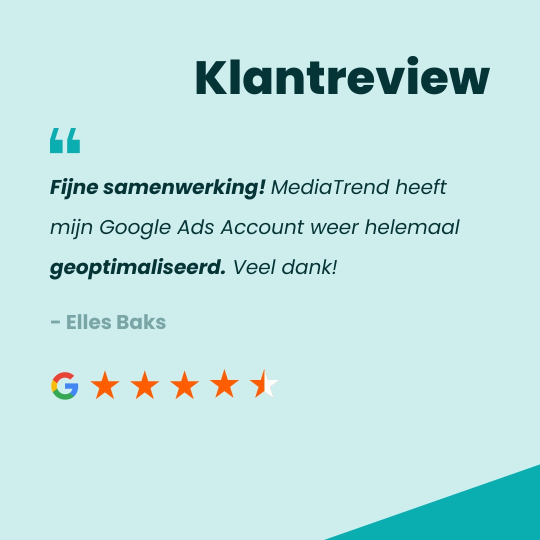 Nogmaals een goede review van één van onze klanten. Leuk om te horen! Wil jij ook een Google Ads optimalisatie? Kijk dan snel op mediatrend.nl voor de mogelijkheden! 🌟