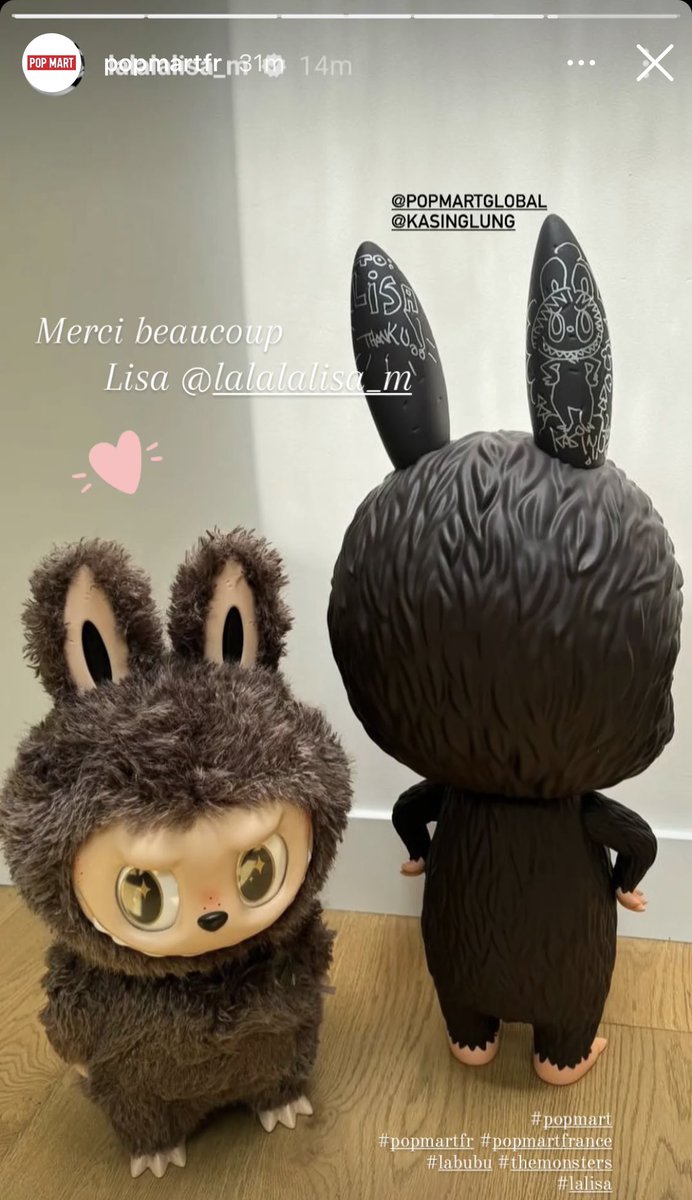 popmartfr (🇫🇷) IG STORY UPDATES: “Labubu with dear #LISA lalalalisa_m … kisses” “Thank you very much Lisa” @POPMARTGlobal @popmart_us #LALISA #LLOUD @wearelloud