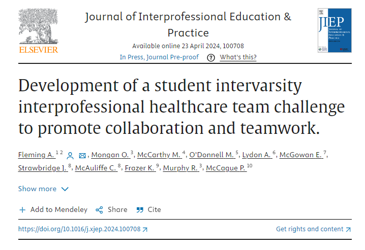 We are delighted to see our work published in Journal of Interprofessional Education and Practice @IPE_Journal. With thanks to all students who took part in the AIPEC 2022 and the project - a truly collaborative effort. doi.org/10.1016/j.xjep…