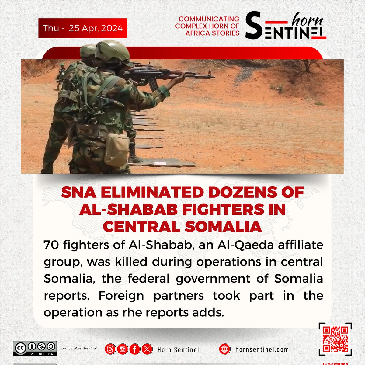 70 fighters of #AlShabab, an #AlQaeda affiliate group, was killed during operations in central Somalia, the federal government of #Somalia reports. Foreign partners took part in the operation, the reports adds.