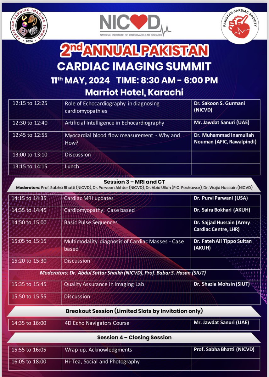 Join us at The #2nd Pakistan Cardiac Imaging Summit, where experts from across the globe will share valuable knowledge, expertise and recent advancements in cardiac imaging. Mark your calendars for May 11th 2024 at Marriott Karachi for a great learning experience.