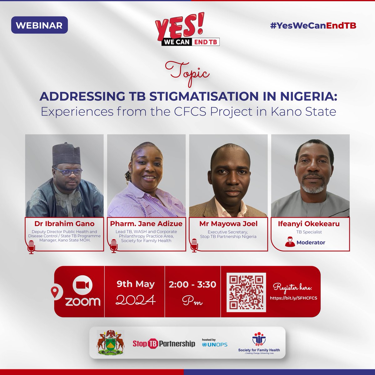 Join us on a webinar to discuss key findings on TB stigmatisation in Kano State as we also share best practices and strategies employed by SFH to address TB stigmatisation.

Register to attend using this link
bit.ly/SFHCFCS

It promises to be very engaging!

#endtb