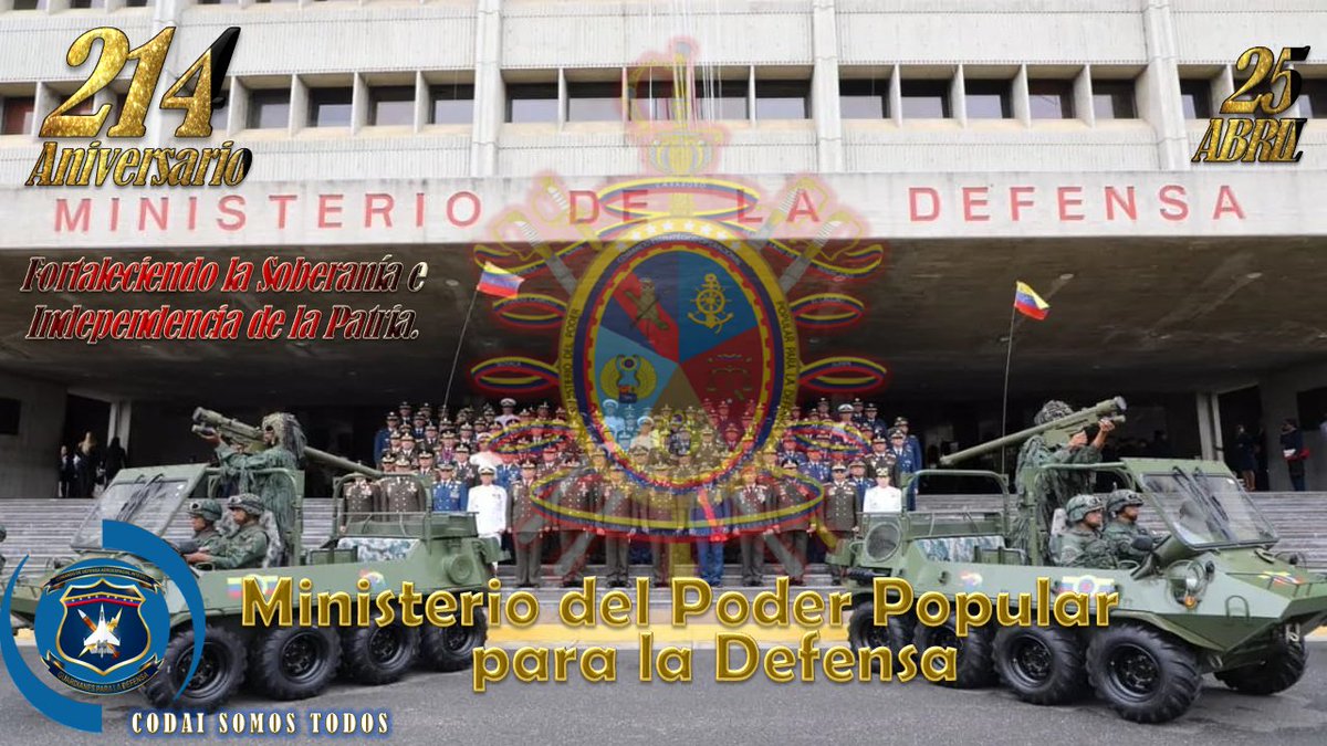 Orgullosos de pertenecer a la institución rectora de la Seguridad y Defensa de la Patria. Felicitamos a los hombres y mujeres que se esfuerzan cada día en enaltecer con su trabajo al Ministerio del Poder Popular para la Defensa, heredera de las glorias patrióticas y libertarias.