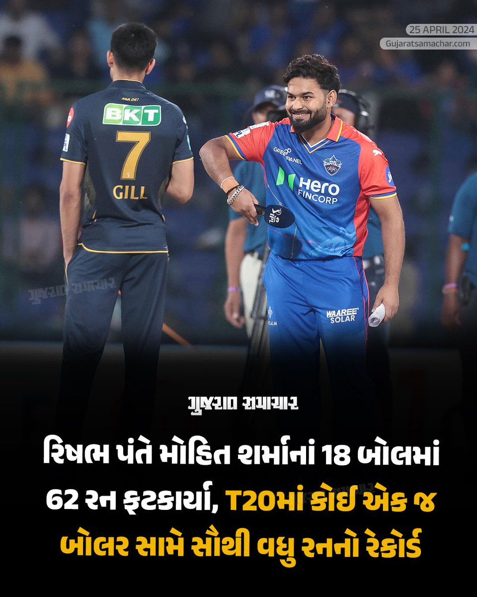 IPL 2024 : IPL ના ઈતિહાસમાં એક મેચમાં કોઈ એક બોલર સામે સૌથી વધુ રન બનાવવાનો રેકોર્ડ આ અગાઉ વિરાટ કોહલીના નામે હતો. વિરાટે IPL 2013માં ઉમેશ યાદવ સામે એક મેચમાં 17 બોલ પર 52 રન બનાવ્યાં હતાં. પરંતુ હવે 11 વર્ષ બાદ રિષભ પંતે ઈતિહાસ રચતા વિરાટ કોહલીના આ રેકોર્ડને તોડી દીધો છે. રિષભ