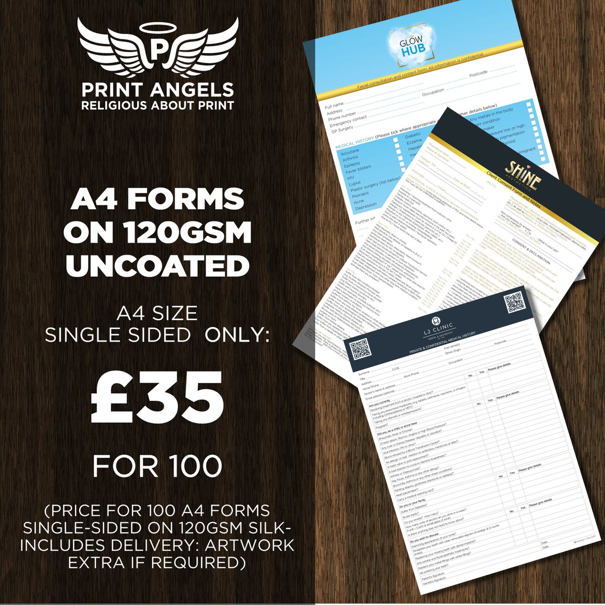 A4 FORMS ON 120GSM UNCOATED A4 SIZE SINGLE SIDED  ONLY: £35 FOR 100 
(PRICE FOR 100 A4 FORMS  SINGLE-SIDED ON 120GSM SILK- INCLUDES DELIVERY: ARTWORK EXTRA IF REQUIRED) #graphicdesigndaily #graphicdesign #worldwidedesigner #bespokedesigns #giftvoucherdesign #printingservices #spe