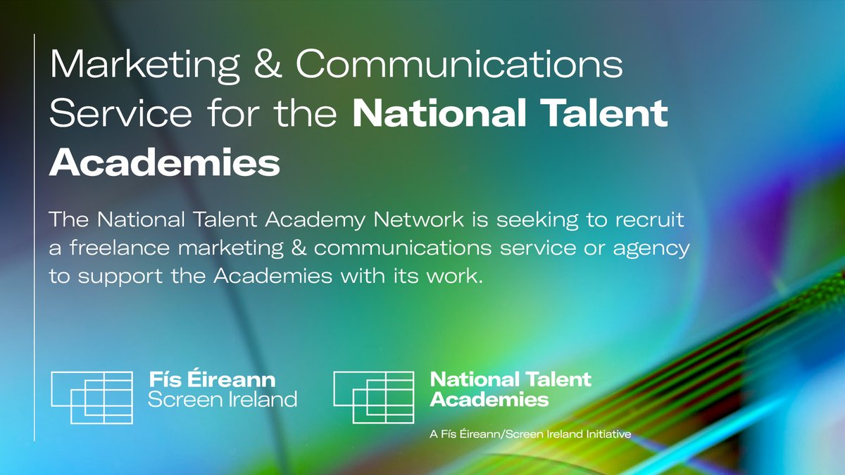 ScreenIreland's tweet image. ❗ Screen Ireland's National Talent Academy Network is currently seeking proposals from qualified freelancers or agencies to provide marketing &amp;amp; communications services for the Academies.

Learn more &amp;amp; submit your proposal by Friday, 17th May ▶ nationaltalentacademies.ie/news/marketing…