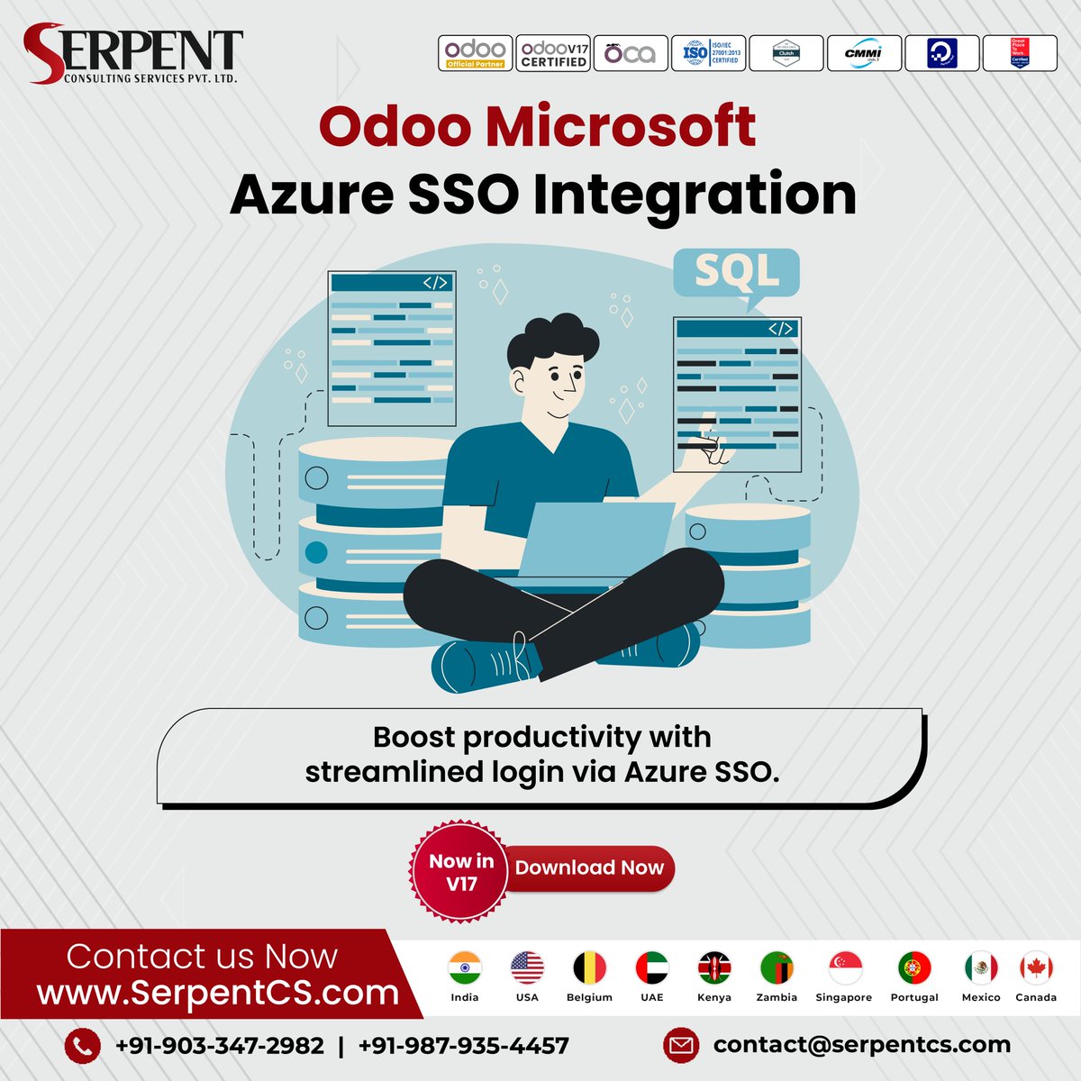 Serpent_CS's tweet image. Excited to introduce fully integrated #OdooMicrosoft #AzureSSO, optimizing productivity for teams! Simplify access control, maximize authentication procedures, to improve productivity throughout your firm. 

⬇️ Download Now: apps.odoo.com/apps/modules/1…