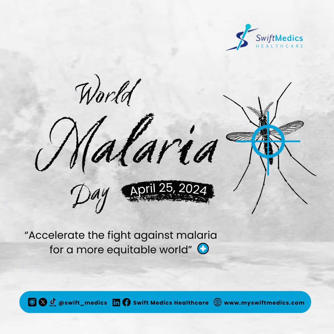 🦟 It’s #WorldMalariaDay 2024! Let’s unite to fight this preventable disease. Despite progress, 608,000 lives were lost in 2022. Together, let’s ensure access to malaria services for all, especially vulnerable groups. Join us for a malaria-free future! #EndMalaria #SwiftMedics 💙