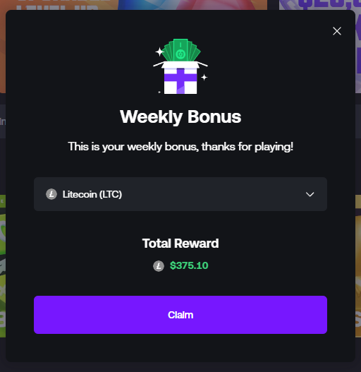 Weekly Bonus is now available on @Shufflecom! 💰 Don't have an account yet? Sign up here: shuffle.com/?r=vgorefs