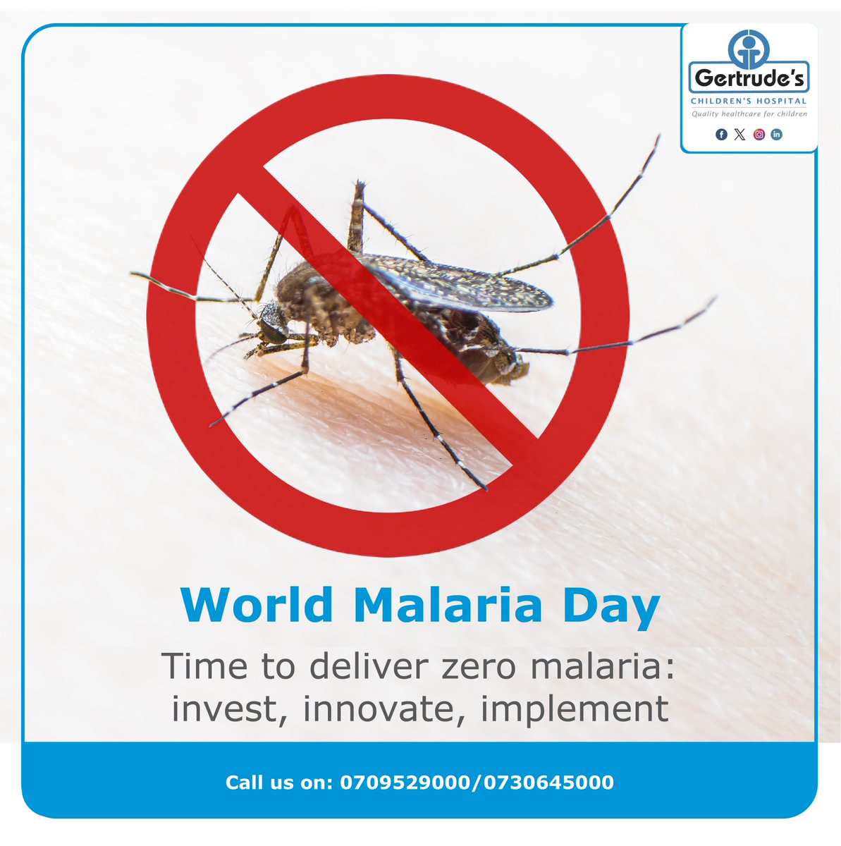 Malaria remains a global health challenge, but together, we can defeat it. On World Malaria Day, let's renew our commitment to ending malaria for good. Call 0709529000. #GertrudesKe #EndMalaria