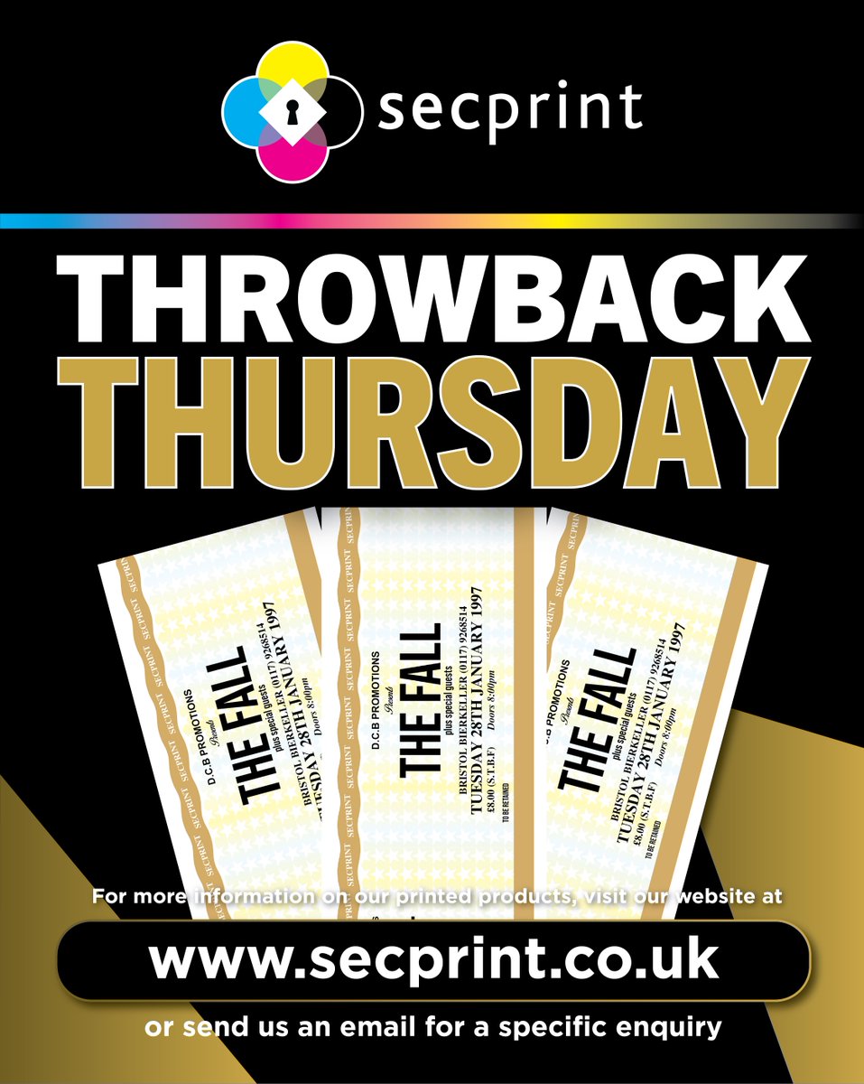 Secprint Ltd (@secprintltd) on Twitter photo It's that time again! And for this Throwback Thursday...
In 1997, we printed these eye-catching tickets for The Fall when they performed at Bierkeller in Bristol - on sale for just £8!
#printsolutions #tickets #throwbackthursday It's that time again! And for this Throwback Thursday...
In 1997, we printed these eye-catching tickets for The Fall when they performed at Bierkeller in Bristol - on sale for just £8!
#printsolutions #tickets #throwbackthursday