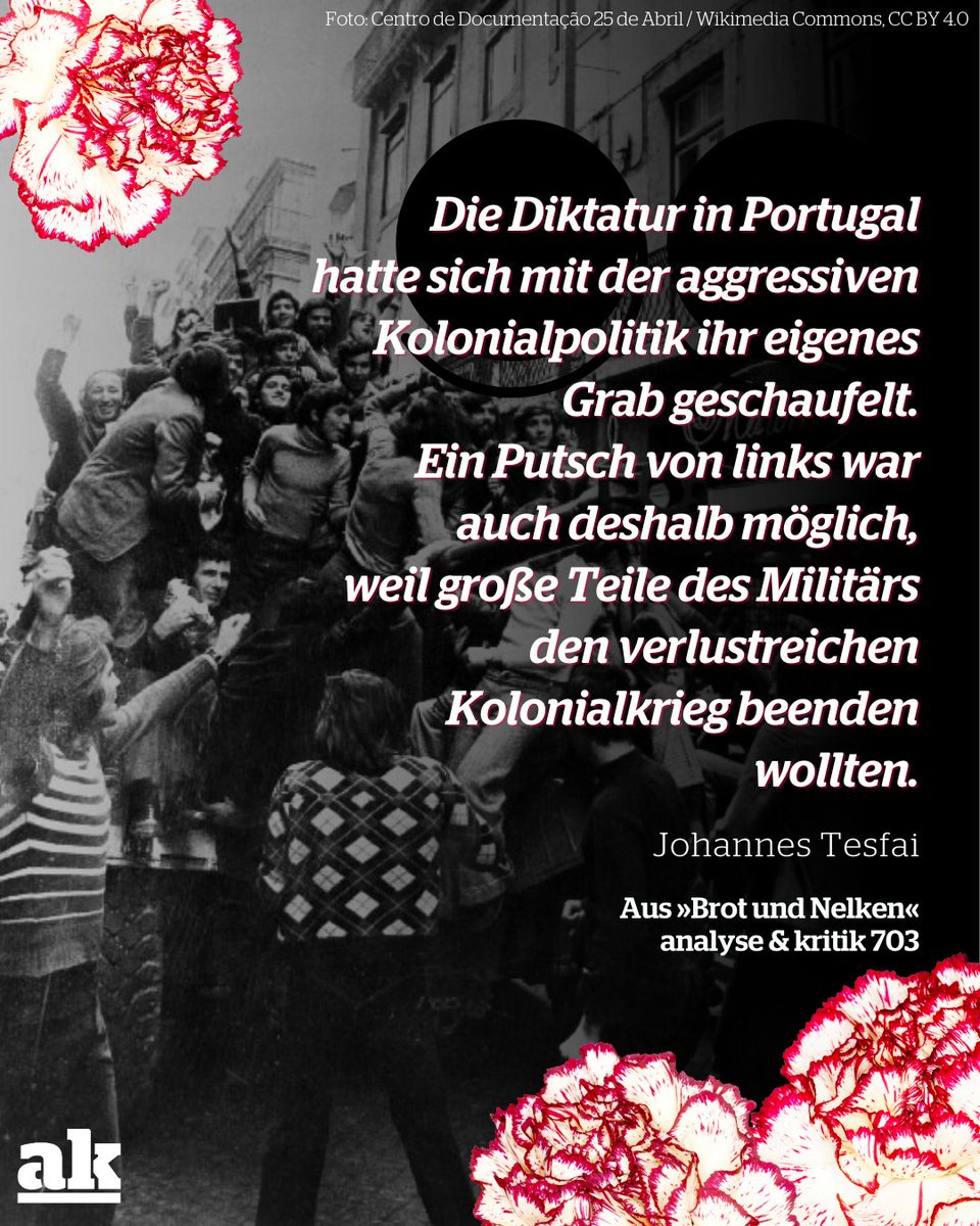 Heute vor 50 Jahren begann in Portugal die Nelkenrevolution. Mit der vom Militär geführten Revolte brach eine Welle von Fabrikbesetzungen und Landaneignungen aus, die schließlich zur dritten Republik führte: akweb.de/gesellschaft/n…