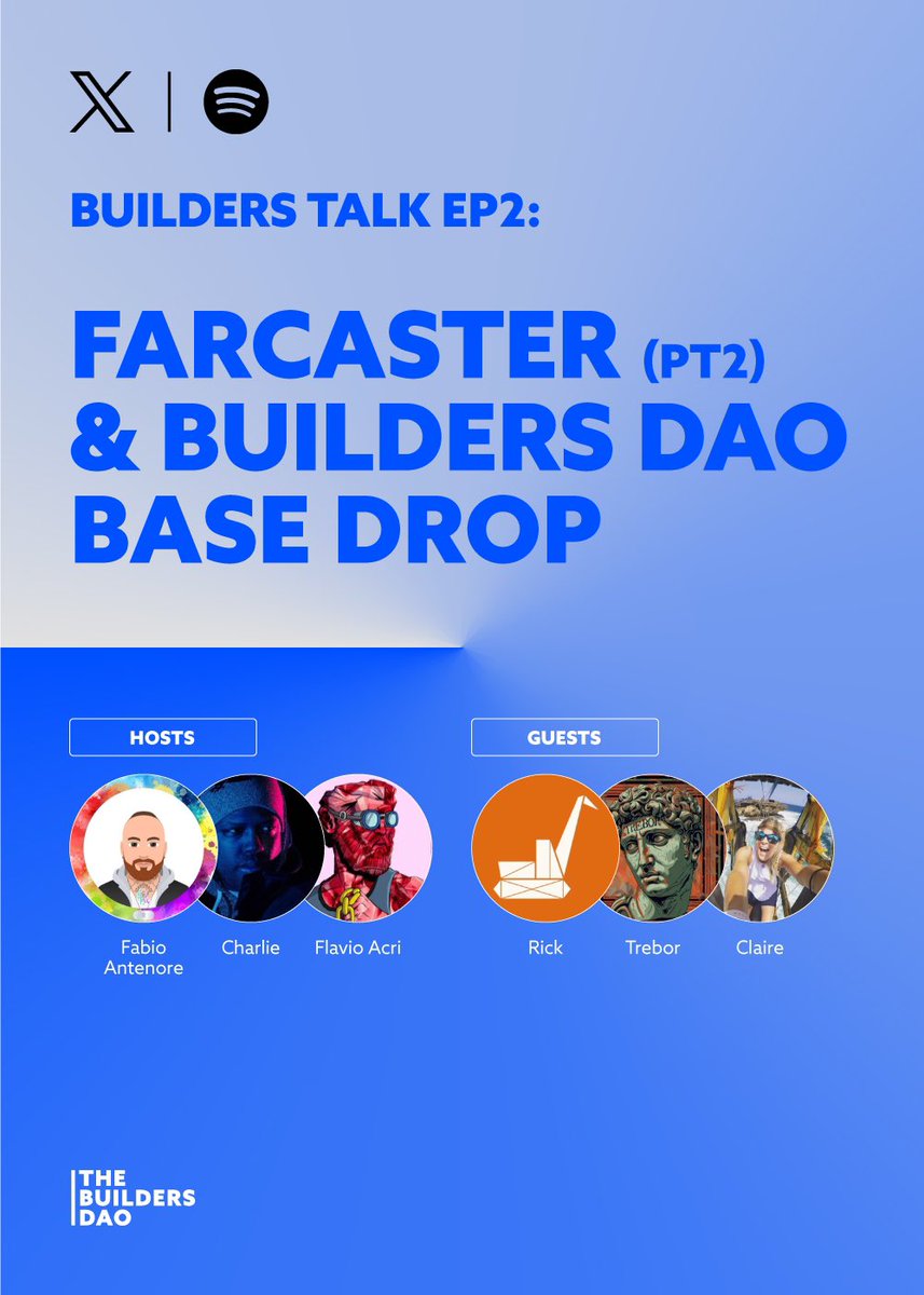 GM Builders 🏗️ Don’t miss our space today at 5 pm CET if you want to know more about @farcaster_xyz and today’s Builders Base drop on @foundation Registration link 👇