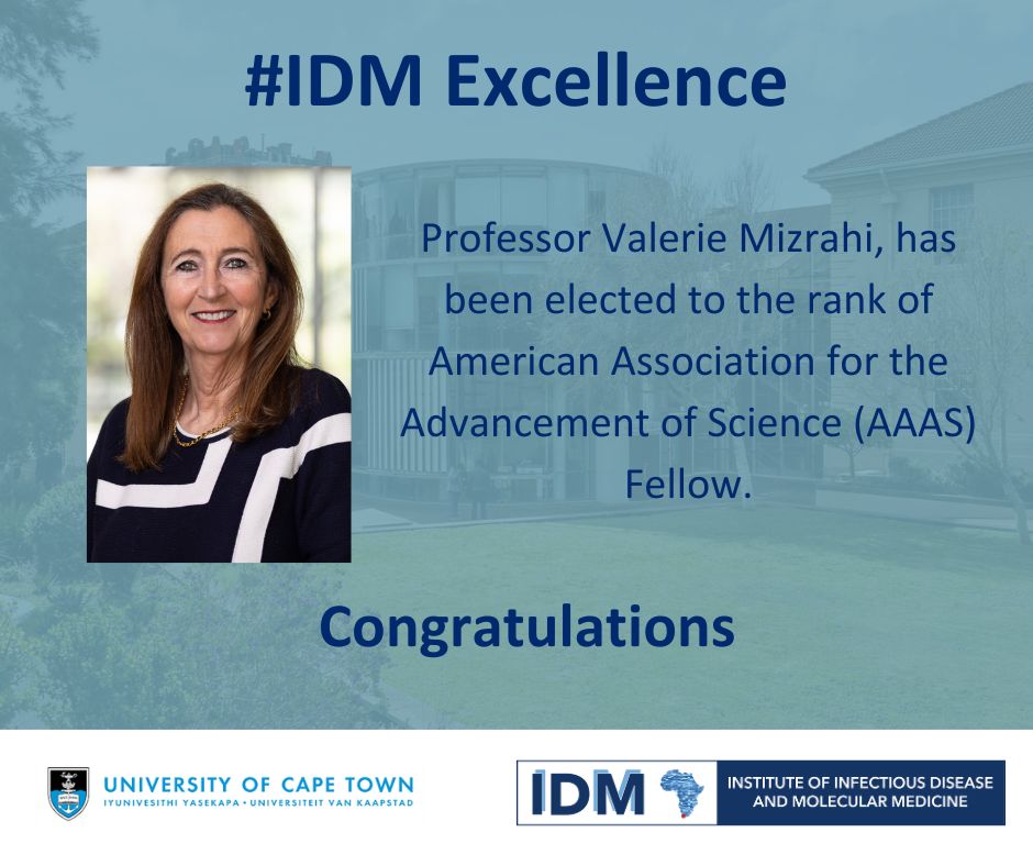 Congratulations to Prof. Valerie Mizrahi on being elected as an American Association for the Advancement of Science (AAAS) Fellow!
Read more here- idm.uct.ac.za/articles/2024-…
