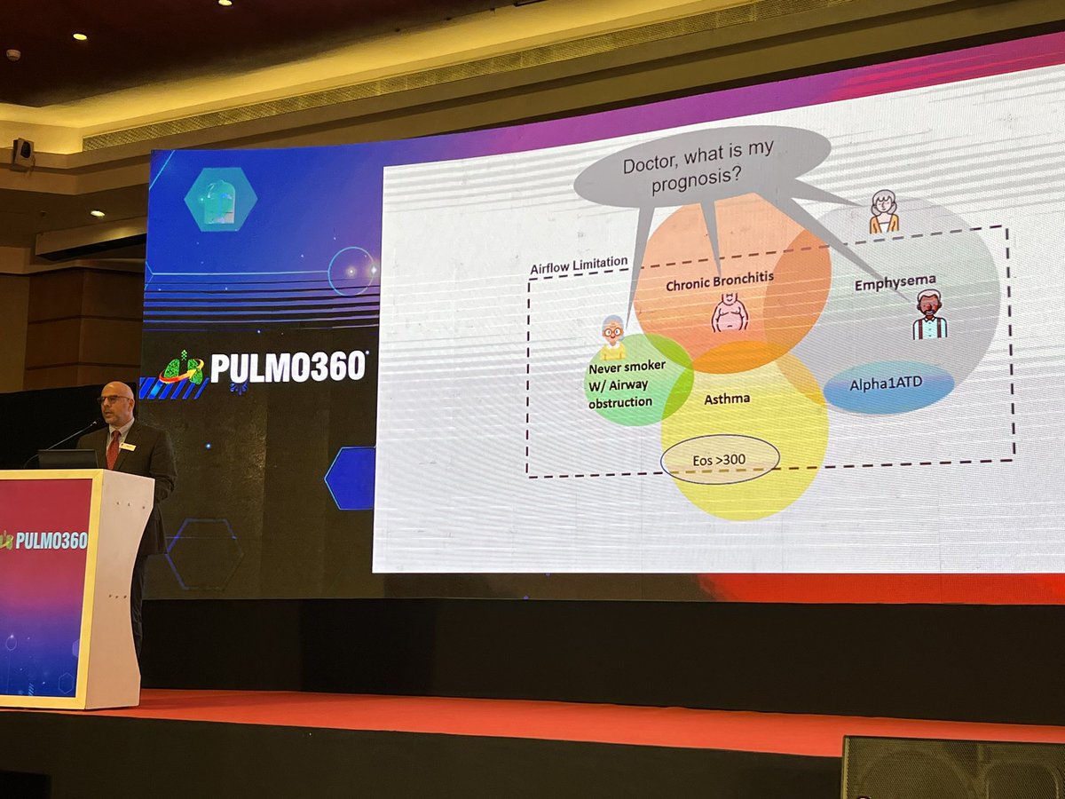 Miguel Divo speaking about chronic obstructive pulmonary syndrome, highlighting the heterogeneity of COPD in our Harvard Pulmonary course in Hyderabad, India. @BWHPulmCCM @HarvardHealth