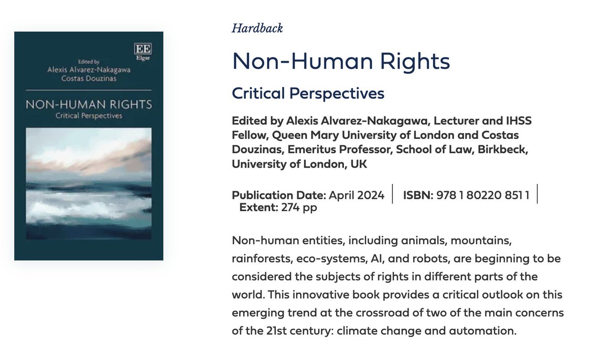 Non-Human Rights: Critical Perspectives is now out! with @CostasDouzinas from @ElgarPublishing For 20% disc order online at e-elgar.com/shop/gbp/non-h…
