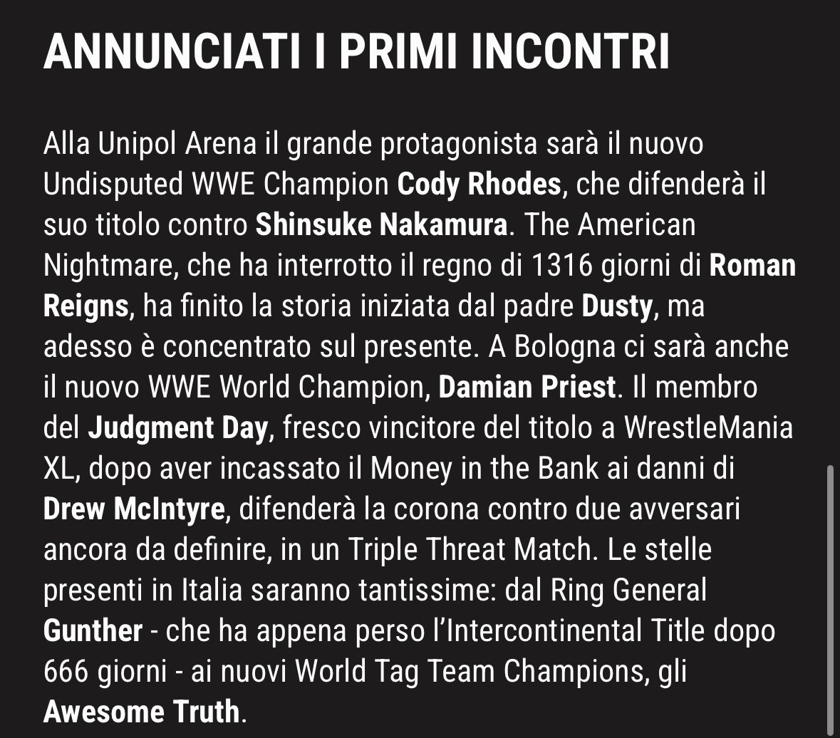 #NEWS #WWE Live Event Bologna 👇🏼