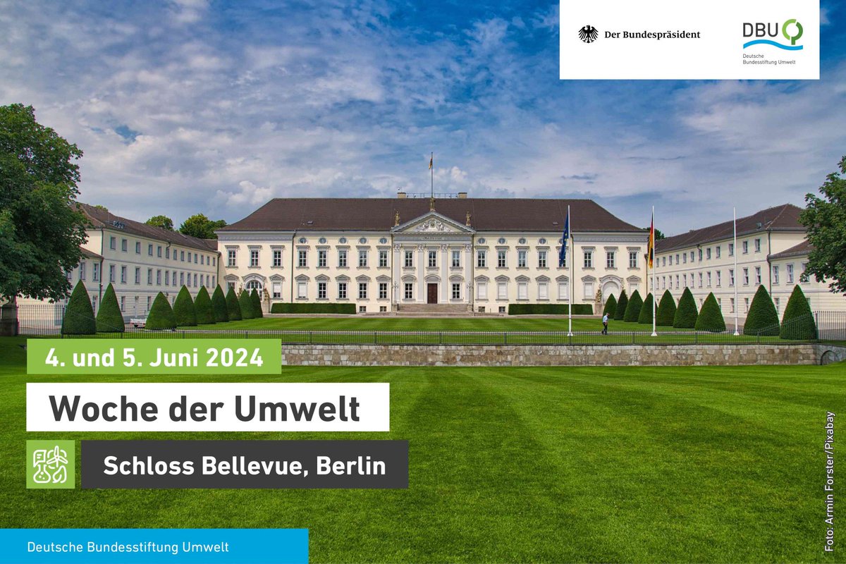 Bundespräsident Steinmeier und die DBU laden am 4. und 5. Juni 2024 zur „Woche der Umwelt“ in den Park von Schloss Bellevue in Berlin ein. Auch wir sind mit dabei. Bis 15. Mai kostenfrei anmelden unter login.dbu.de/veranstaltunge… #WdU @umweltstiftung @BMUV