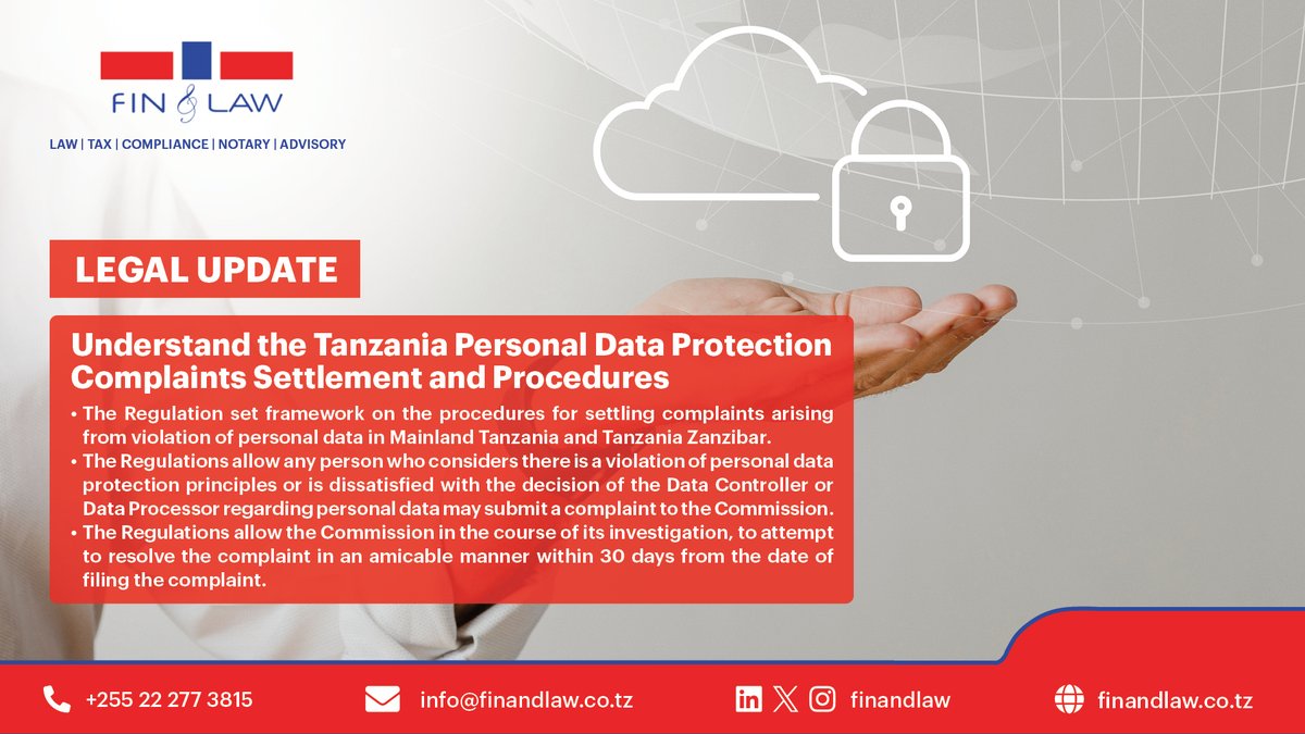 Legal Update: The Tanzania Personal Data Protection Complaints Settlement and Procedures. The Regulations set framework for settling complaints arising from violation of personal data in Tanzania and Zanzibar #dataprotaction #privacylaw #personaldata #disputeresolution #finandlaw