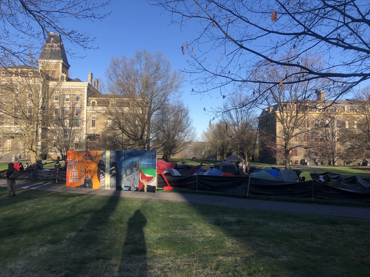 BREAKING: Cornell students have set up an encampment on campus. This follows protests and encampments at universities across the country, including Columbia and NYU. They're calling for the university to divest from weapons manufacturers.